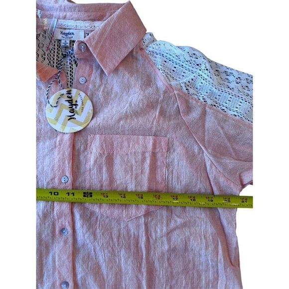 Anthropologie Hayden LA Women's Peach Button-Up Shirt Lace Contrast Size M - Picture 6 of 8